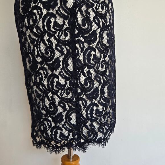 Tadashi Shoji Lace Cocktail Dress Navy Cap Sleeve Tie Waist Event Women 2 - Picture 10 of 13